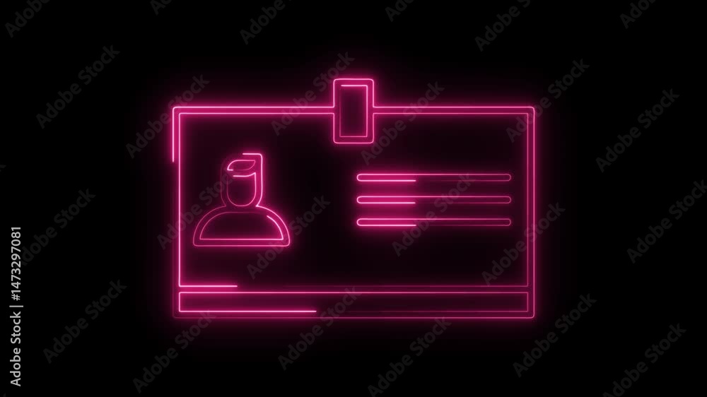 Poster identification card neon glow animation on black background digital identity verification system vis