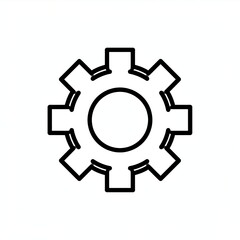 Obraz premium Clean line-style gear icon, centered on white background. Thin strokes ideal for tech, UI/UX, app, or web interface elements
