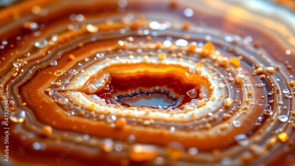 Aufkleber close-up view of polished stone concentric layers of varying shades of brown creating visually strik