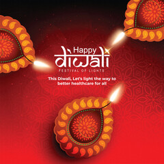Vector illustration of Happy Diwali social media feed template written Hindi text means happy Diwali

