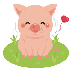 放牧で牧草を食べるブタのイラスト