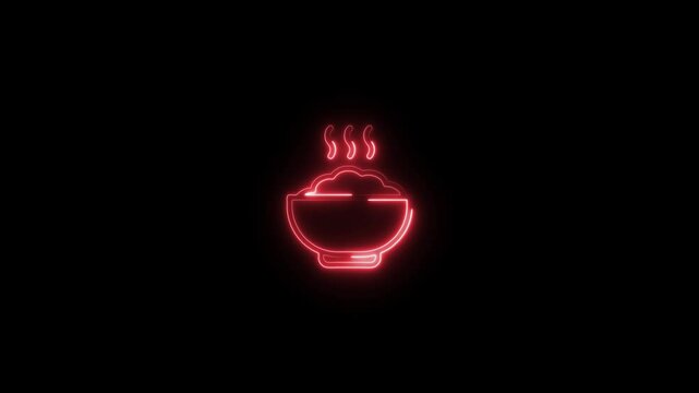 glowing neon cooking icon animation black background. 4K Video motion graphic animation.