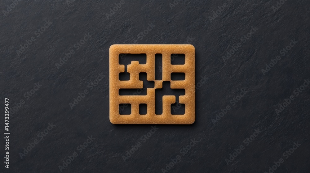 Poster a golden, square-shaped maze or circuit design sits centered on a dark textured background.