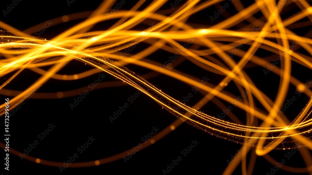 Fototapete array of glowing golden lines that intertwine flow across dark background. these lines create sense 
