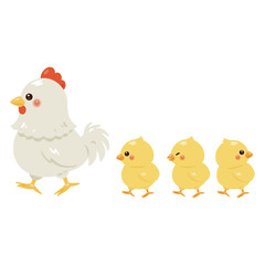 歩くニワトリとヒヨコのイラスト
