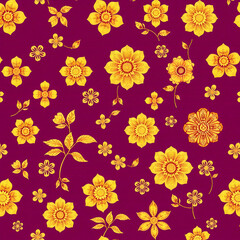 Traditional Chinese gold floral pattern on vibrant berry purple fabric.