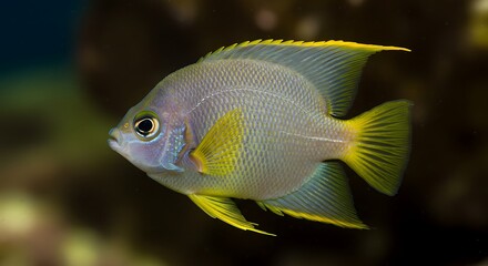 Serene Gray And Yellow Angelfish Underwater