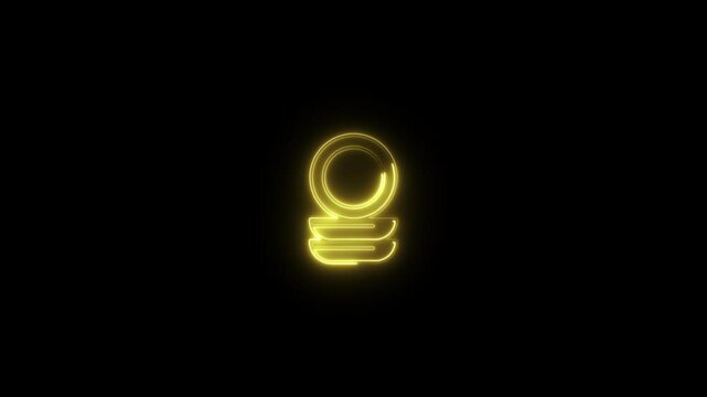glowing neon dish icon animation black background. 4K Video motion graphic animation.