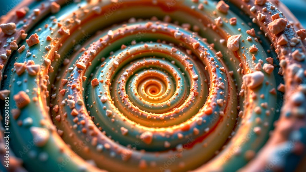 Fototapete spiral pattern composed of vibrant colors primarily orange green blue creating hypnotic effect. spir