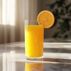 Orange juice in glass with slice
