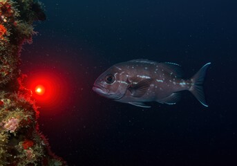 Fototapeta premium photo of deep-sea fish in the ocean abyss.
