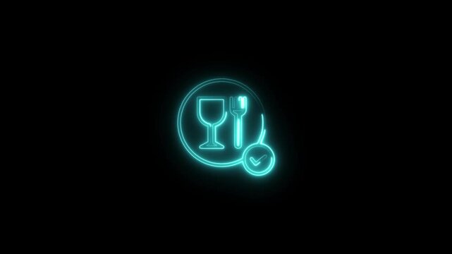 glowing neon food icon animation black background. 4K Video motion graphic animation.