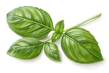 Fresh Basil Leaf on White, Realistic Herb Stock Illustration