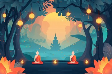 vector flat background for vesak festival celebration