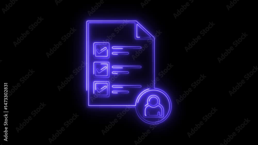 Poster glowing neon checklist with user icon design for business applications and personal tasks