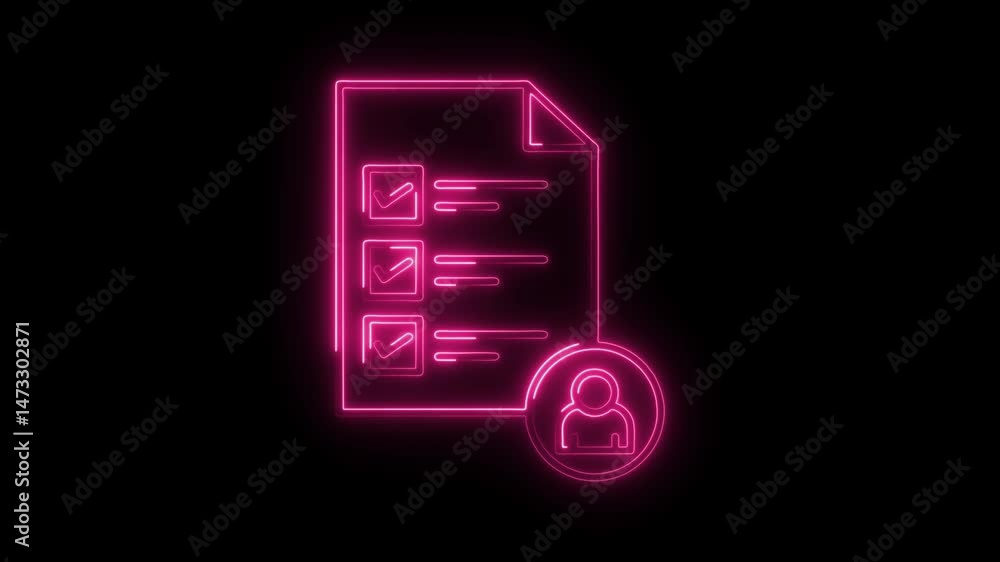 Aufkleber neon checklist with user icon animation on dark background for digital technology design