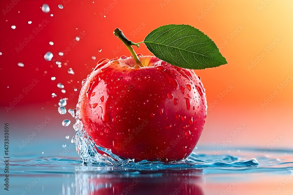 Aufkleber a fresh red apple splashes into water, creating dynamic droplets. this vibrant image captures the be