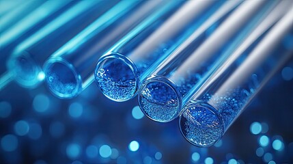 Test tubes with blue liquid representing water samples.