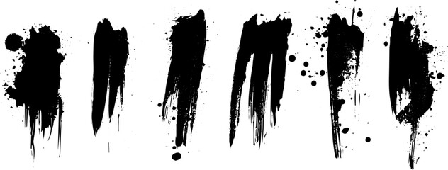 Vertical Paint Drips and Grunge Brush Stroke Vector Set, Black Ink Smears, Splatter Lines, and Urban Art Elements