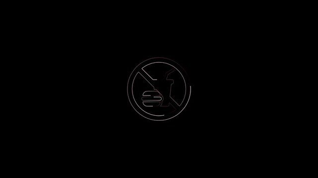 glowing neon no-food icon animation black background. 4K Video motion graphic animation.