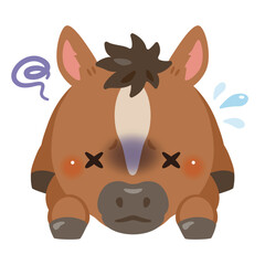 体調不良でうつ伏せになるウマのイラスト
