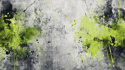 Graffiti brush splatters in vibrant green and muted gray plain background