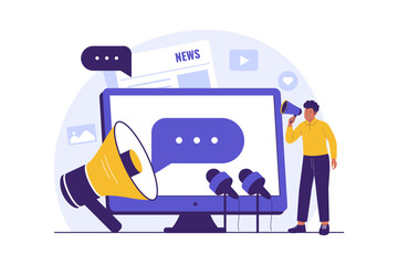 Illustration of Media Opinion and Public Communication in Digital Journalism. Illustrations for websites, landing pages, mobile apps, posters and banners