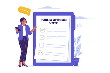 Illustration of Public Opinion Vote and Online Polling Survey. Illustrations for websites, landing pages, mobile apps, posters and banners
