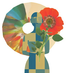 PNG Abstract woman holding red flower