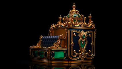 Luxurious Throne with Emerald Accents: Ornate Baroque Design in Opulent Gold Detailing | Vintage Royal Furniture with Regal Elegance and Artistic Craftsmanship