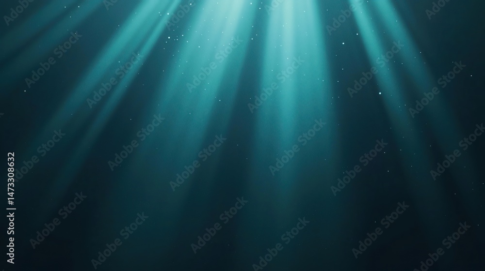 Poster sunlight streams through deep blue water, illuminating particles and creating an ethereal underwater
