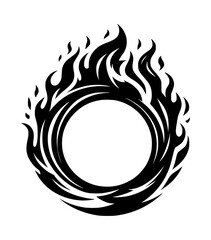Fiery Ring Frame Icon Logo Black Vector Flame Design