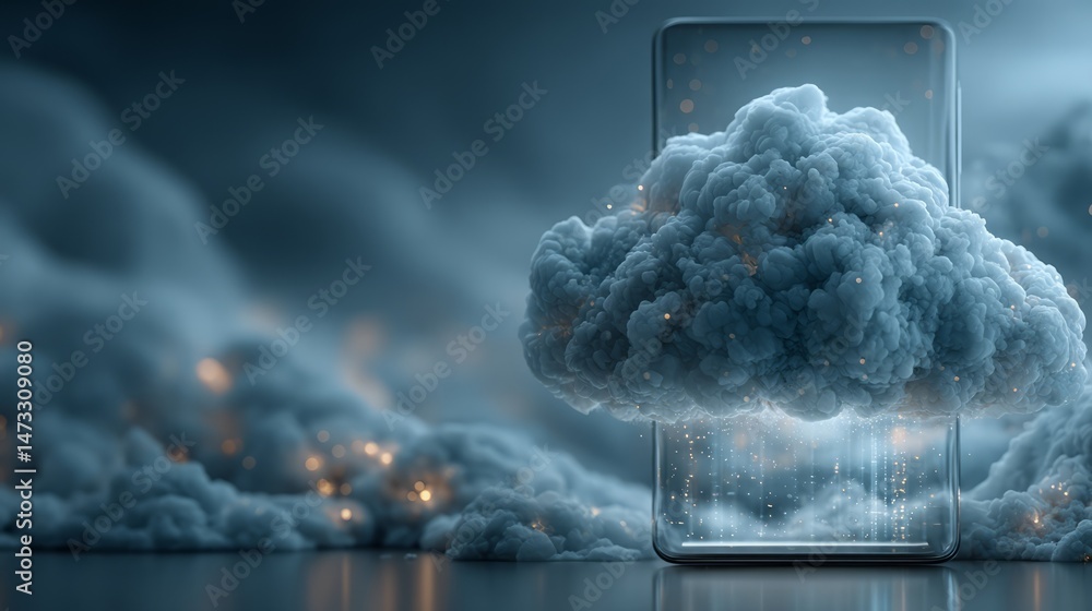 Poster cloud computing illustration with smartphone and data transfer concept