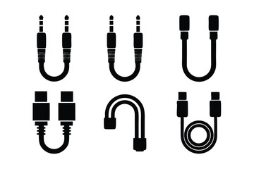 set of Music cable icon silhouette vector illustration