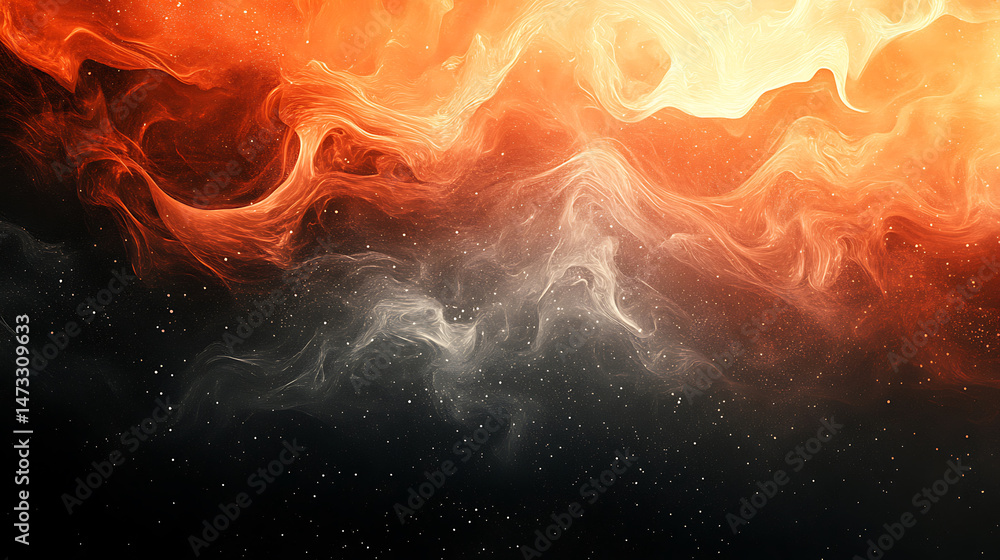 Poster abstract orange nebula with dark space and sparkling dust graphic background for creative projects