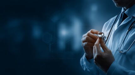 Doctor holding stethoscope with medical equipment in a hospital setting