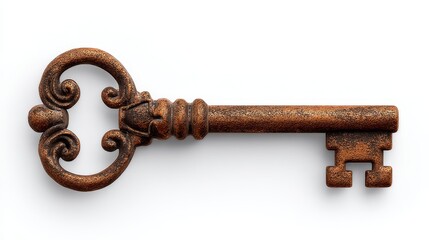 Antique skeleton key on white background, a symbol of history and security