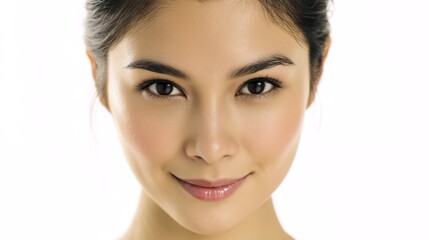 Obraz premium Elegant female portrait with a clean, minimalistic white background. clean