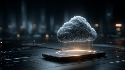 Futuristic cloud computing concept with smartphone and digital data flow