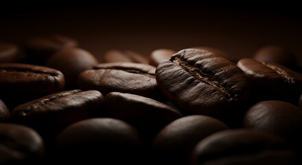 Roasted coffee beans close up macro shot for coffee lovers and caffeine enthusiasts detailed view of beans