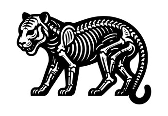 Tiger Skeleton Icon Logo Black Vector White Background