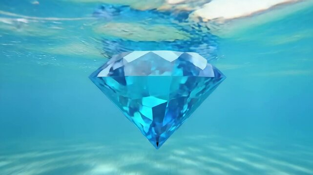 Blue diamond floating underwater , 4K video.