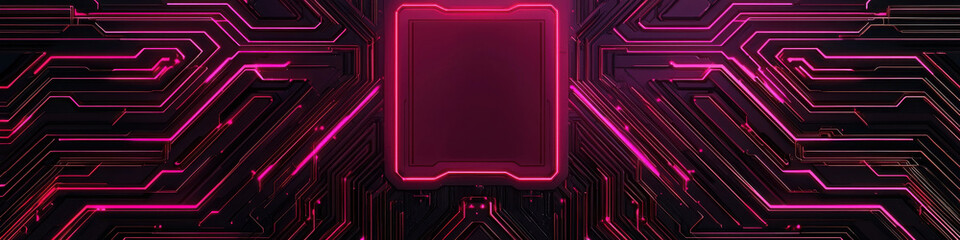 Futuristic digital circuit design with neon pink accents