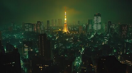 Fototapeta premium TokyoÃ¢Â?Â?s skyline captured during a festive firework display.