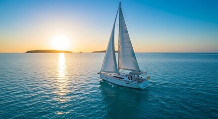 Fototapeta premium Golden Hour Sail: Serenity on the Open Water