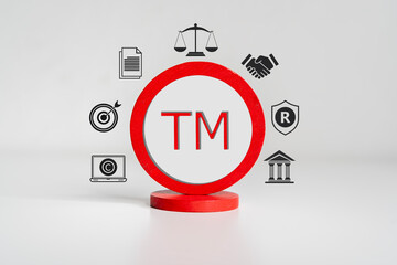 A professional holding a registered trademark stamp, symbolizing brand protection and intellectual property.