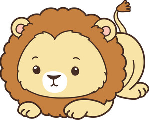 Hand Drawn Lion Cartoon Animals for Kids, Minimal Lion Line Art Doodle