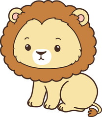 Hand Drawn Lion Cartoon Animals for Kids, Minimal Lion Line Art Doodle