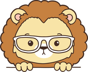 Hand Drawn Lion Cartoon Animals for Kids, Minimal Lion Line Art Doodle