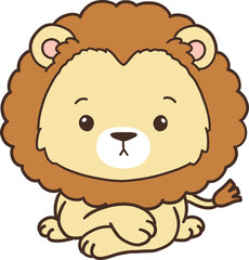Hand Drawn Lion Cartoon Animals for Kids, Minimal Lion Line Art Doodle
